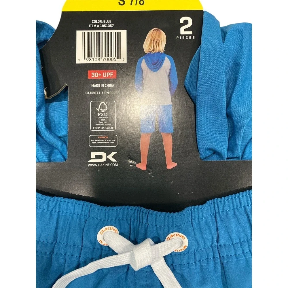 Dakine Swim Boys 2-piece Swim Set Blue/Gray Rash Guard UPF‎ 30+ Small NWT!